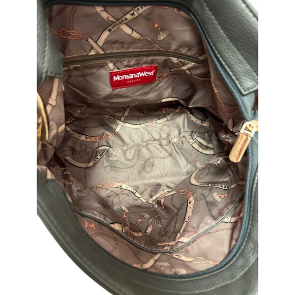 Montana West Select Gray Pebbled Leather Shoulder Bag Purse Gold Tone Hardware - Picture 8 of 9